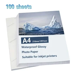 Waterproof Glossy Photo Paper A4 100 Sheets Single-sided Quick Dry Inkjet Printing paper Photographic Paper for Dye Ink Printers