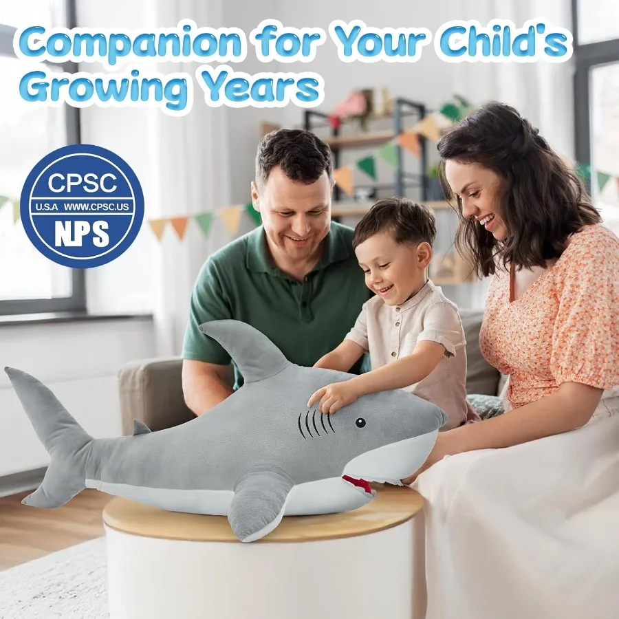 39 Zoll Riesenhai Stofftier Großes Plüschtier Kissen Geschenk für Freundin Grau