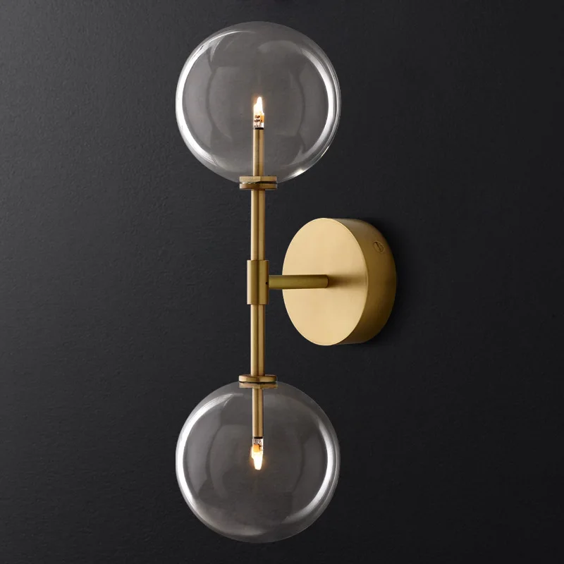Nordic Clear Glass Ball Wall Sconce Lamp G4 LED Bulb Brass Iron Body Brief Wall Light for Dining Room Home Decor Chorme Black