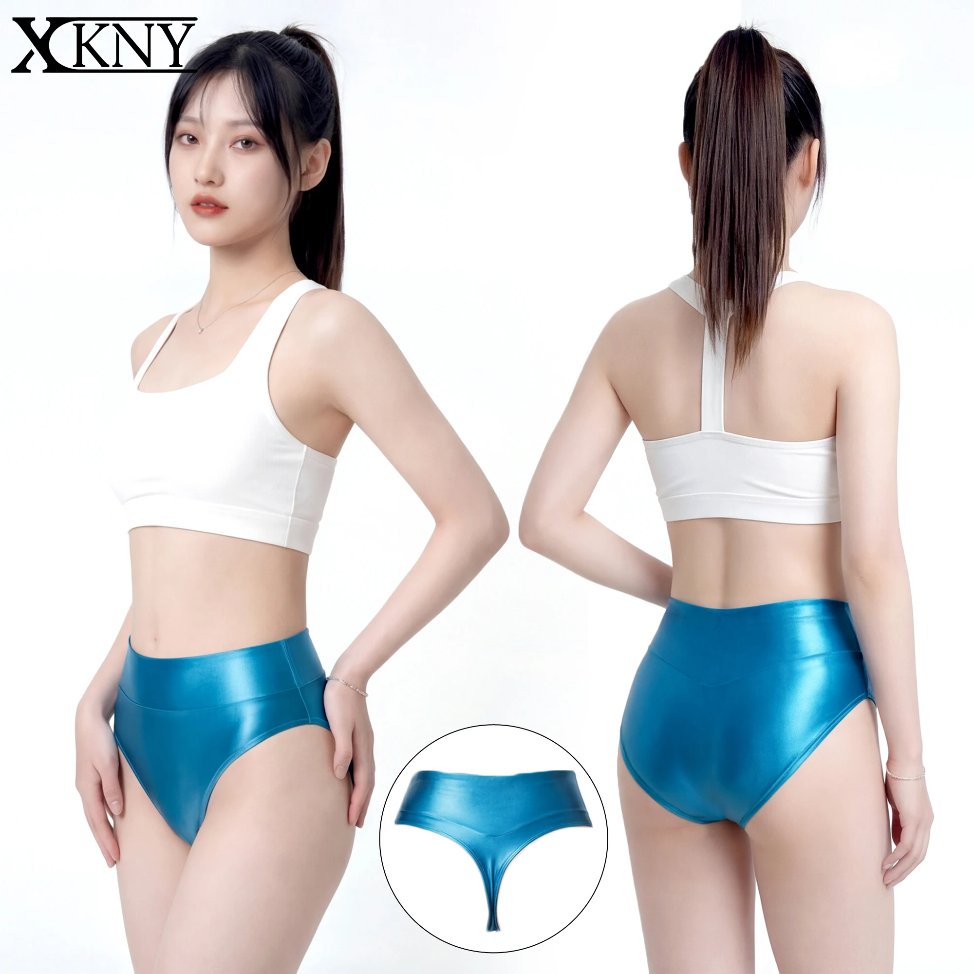 XClocKNYoung satin glossy underwear smooth thongs high waist tights oil silky Sports swim shorts shaped gymnastic underwear