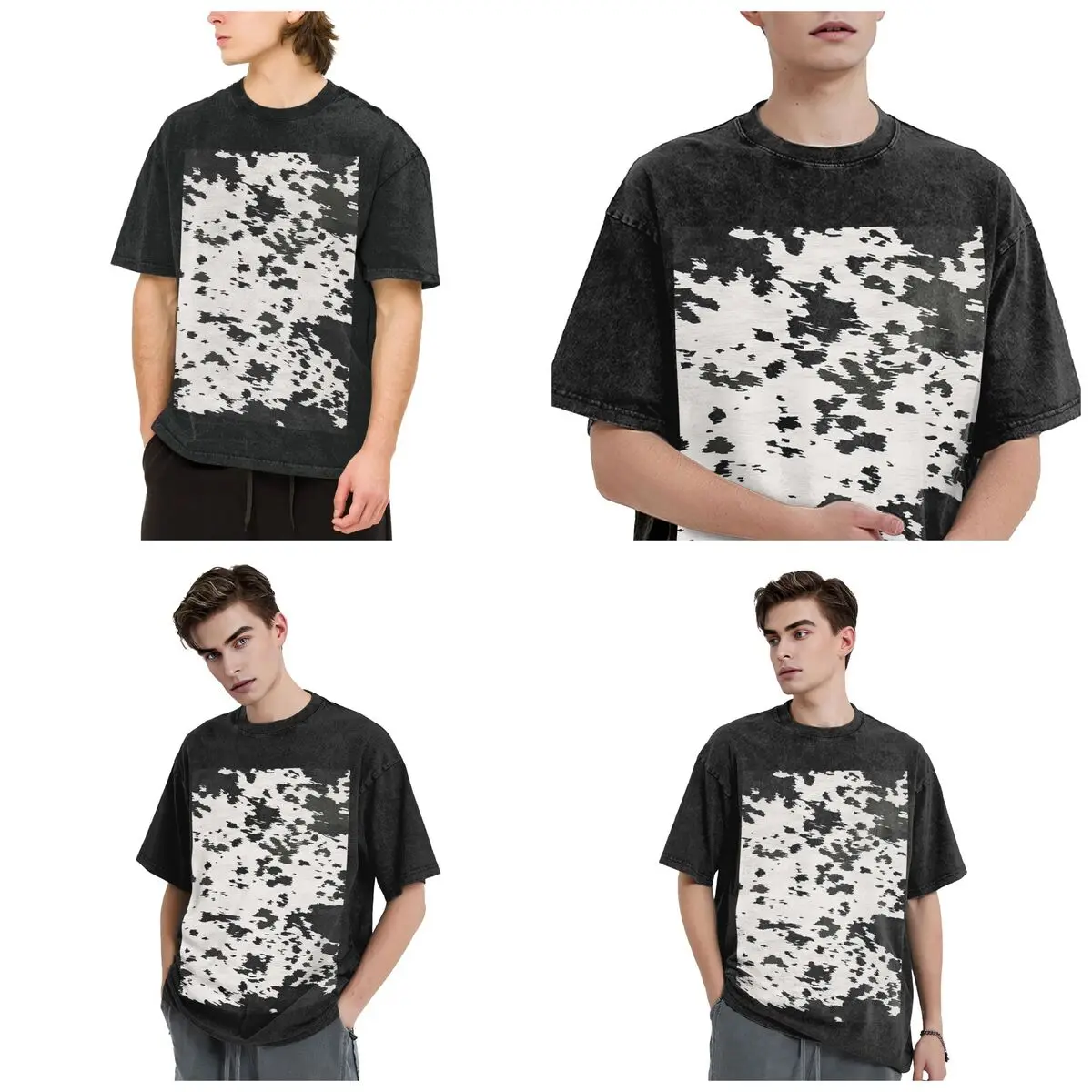 Streetwear T-Shirts Cow Hide Black And White Washed T Shirt Short Sleeve Hip Hop T-Shirt Tops Tees for Men Women
