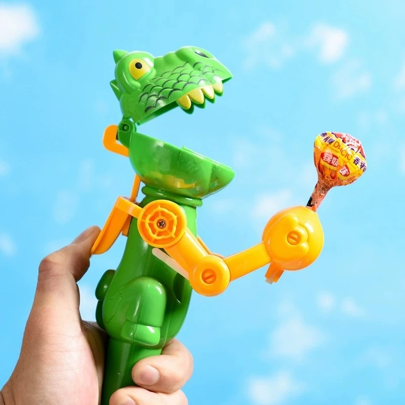 Soporte para piruletas de dinosaurio para niños, juguete creativo y divertido, robot extensible para comer dulces, regalo navideño