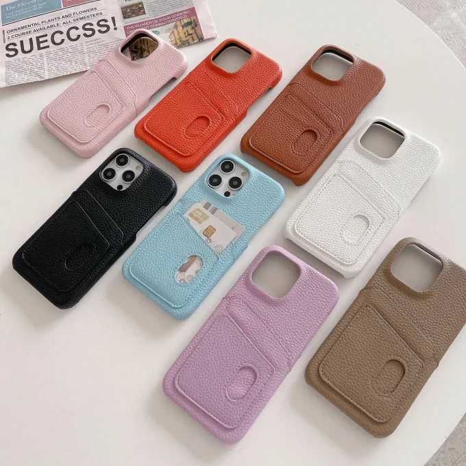 

Fhx-13C Three pack lychee grain leather phone case for iPhone 13 14 double layer card slot for Samsung S23 Ultra phone case