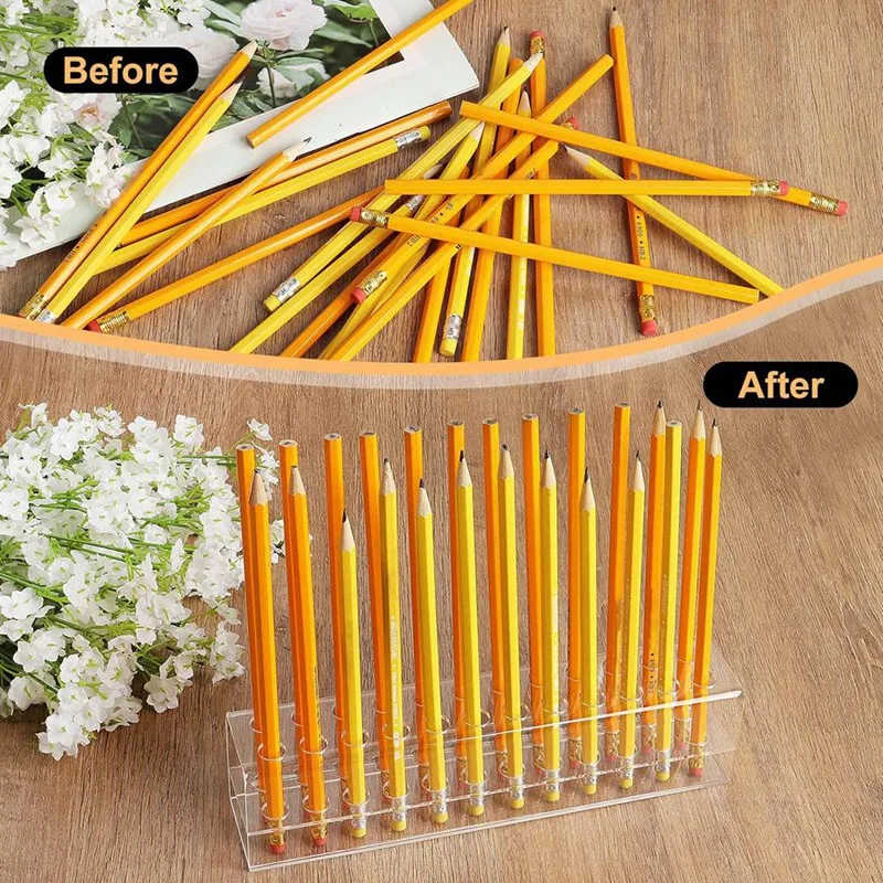 Acrylic Pen Holder, 24-Slots Pen Display Stand Clear Pen Holder Pencil Display Stand Eyebrow Pen Stand Art Brush Rack