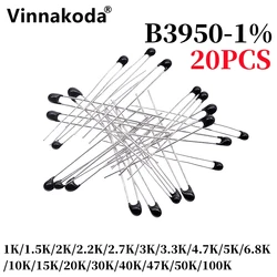 20PCS NTC Thermistor Thermal Resistor MF52A 1K/1.5K/2K/2.2K/2.7K/3K/3.3K/4.7K/5K/6.8K/10K/15K/20K/30K/40K/47K/50K/100K B3950-1%