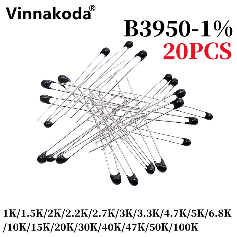 20PCS Rezystor termiczny termistora NTC MF52A 1K/1.5K/2K/2.2K/2.7K/3K/3.3K/4.7K/5K/6.8K/10K/15K/20K/30K/40K/47K/50K/100K B3950-1%