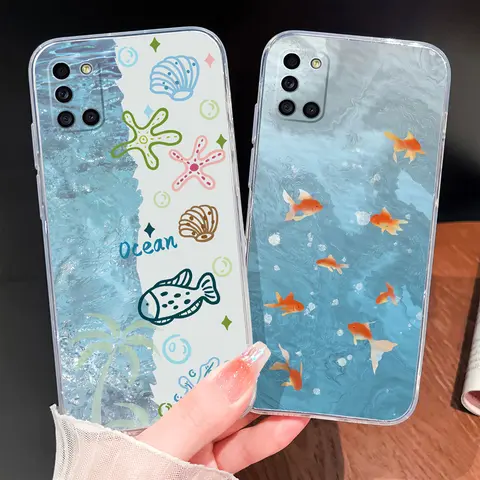 Per Samsung Galaxy A31 A51 A71 4G 5G Custodia per telefono Modelli di pesci creativi Morbido TPU Silicone trasparente Paraurti leggero Funda