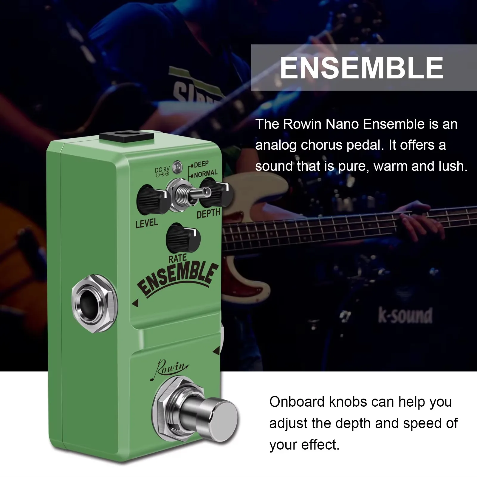 

Rowin-Ln-304 Ensemble Guitar Effect Pedal, Classic Analog Jazz Chorus Circuit Effect Pedal, True Bypass, Aluminum Alloy Shell