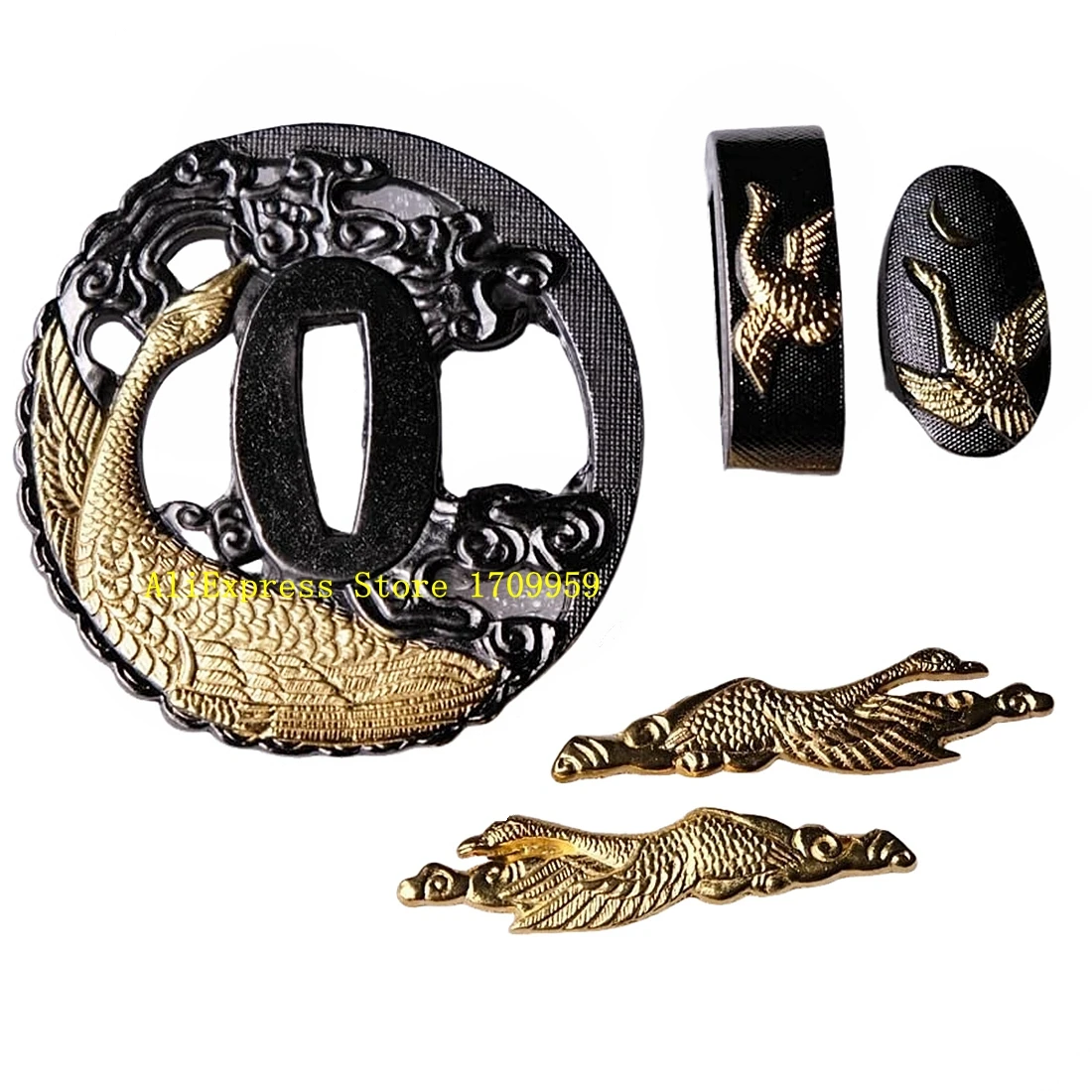 Wild Goose Tsuba Set Alloy Guard Kashira Fuchi Menuki Japanese Sword Fittings For Katana Wakizashi Tanto Handguard DIY Accessory
