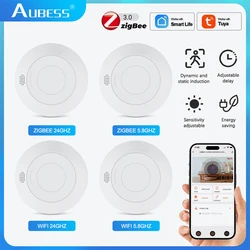 Aubess Zigbee Human Presence Detector 24/5.8G Tuya MmWave Radar Pir Montion Sensor With Luminance Detection For Smart Life APP