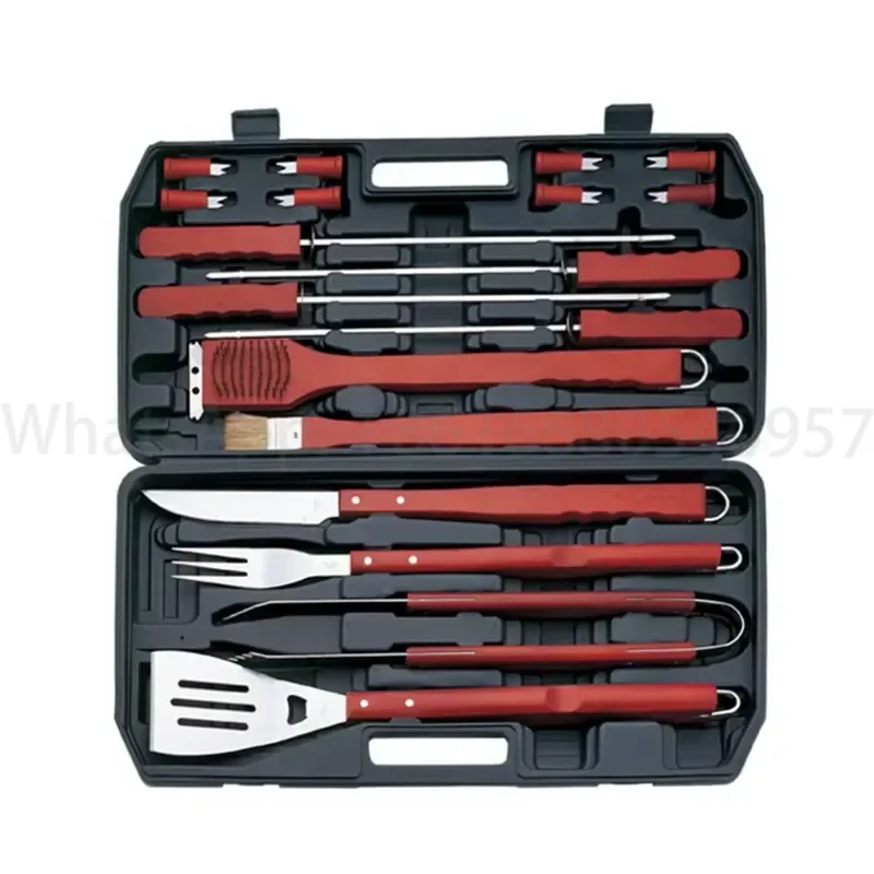 18PCS Multitool Kit Stainless Steel BBQ Set Wooden Handle Bbq Tool Set Griddle Accessories Set (Without Knife by RTS)
