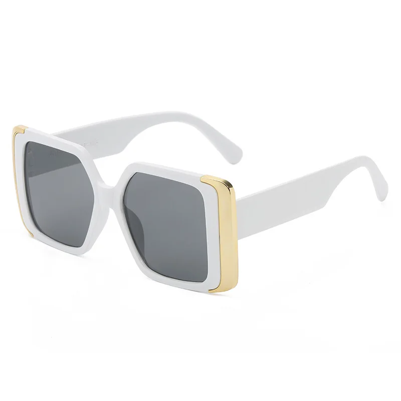 Chic Ladies Large Square Sunglasses White Thick Frame with Gold Side Decoration UV400 Protection Beach Driving Street Style Look