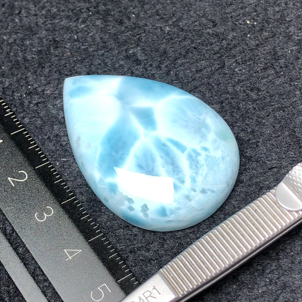 Batu laut dominika alami pearalima Larimar batu laut Pear30.9 * 43.5*8mm93.6 karat liontin cincin batu telanjang dengan batu