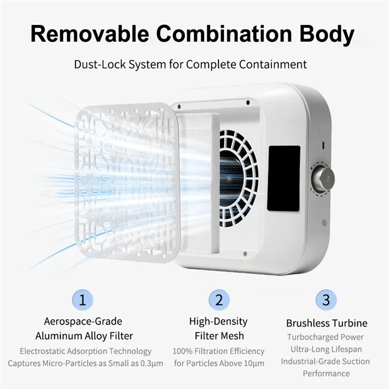 A74G-ブラシレス タービン ネイルダストコレクター LEDディスプレイ付き、マニキュアやネイルアートプロジェクト用のポータブル掃除機