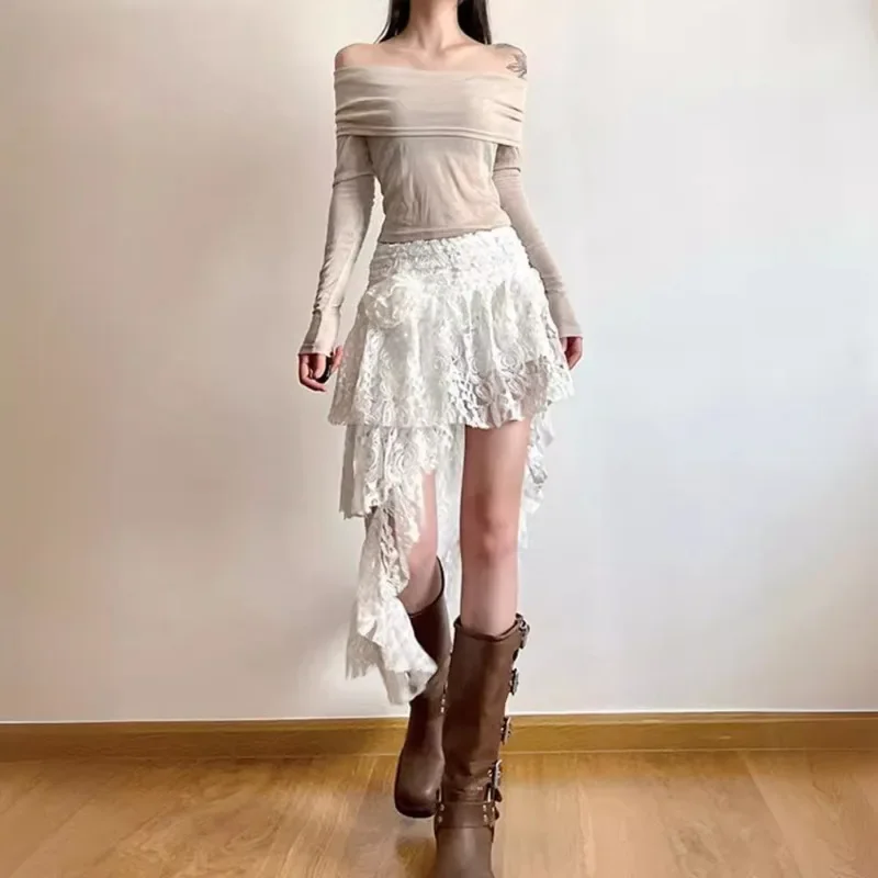 Irregular Bohemian Skirt Girls Lace Mini Skirts White Women Slim Fit Dresses Hollow Out Creativity Vestidos Para Mujer Vacation