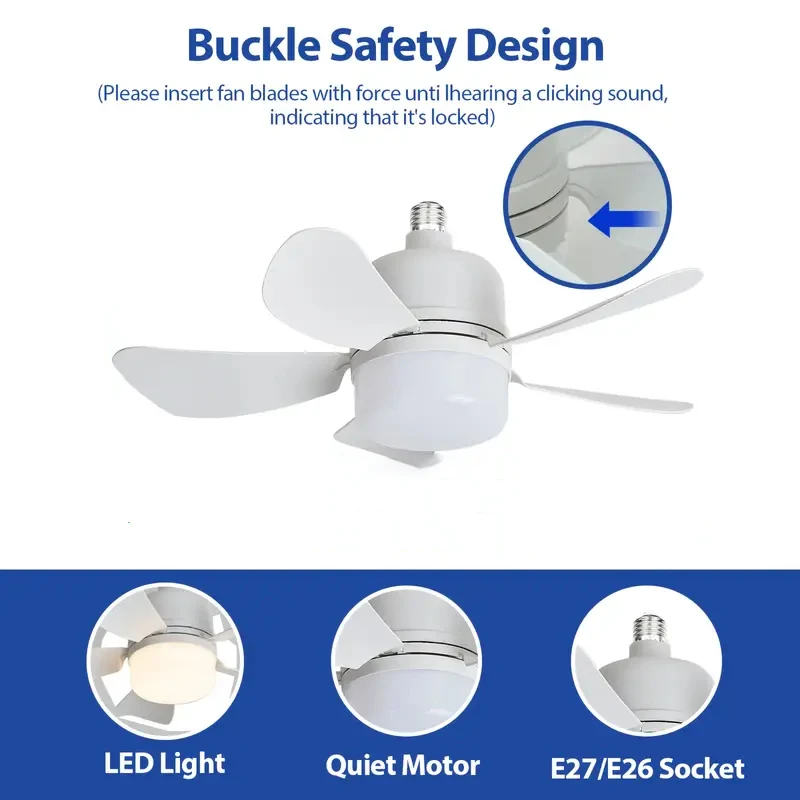 Novo ventilador de teto com controle remoto lâmpada de iluminação e27 base conversora para quarto e sala de estar inteligente 3-em-1 ventilador de teto lam
