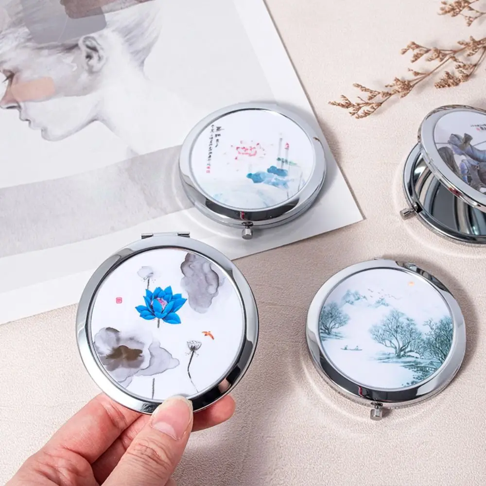 Makeup Mirror Metal Compact Mirror Flower Chinese Ancient Style Portable Mirror Pocket Size Cute Vanity Mirror Children