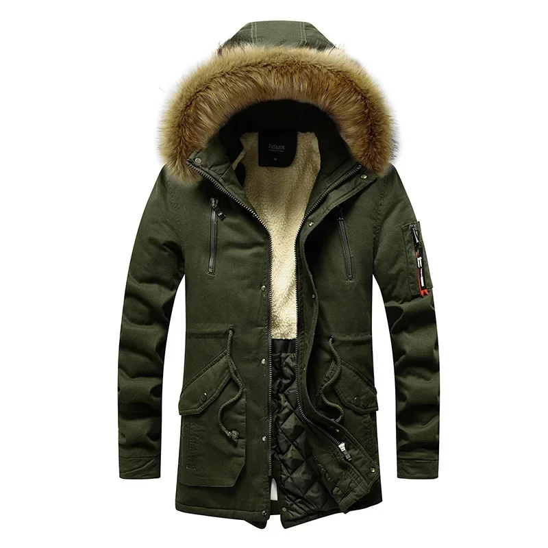 

Winter Youth Green Zipper Cotton Thickened Fit Solid Color Side Sewn Pocket Casual Down Coat