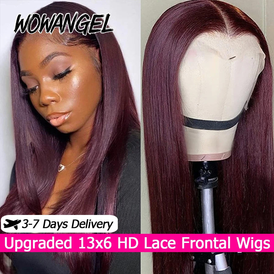 

99J Dark Burgundy Color 13x6 HD Lace Front Human Hair Wig Pre Plucked Straight Lace Frontal Wigs For Women Pre Cut Glueless Wigs