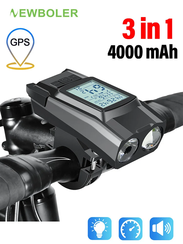 AliExpress NEWBOLER Bike Headlight GPS Speedometer Horn 3 in 1 Multifunctional Rechargeable Bicycle Front Lamp Cycling Computer MTB Bike Accessories