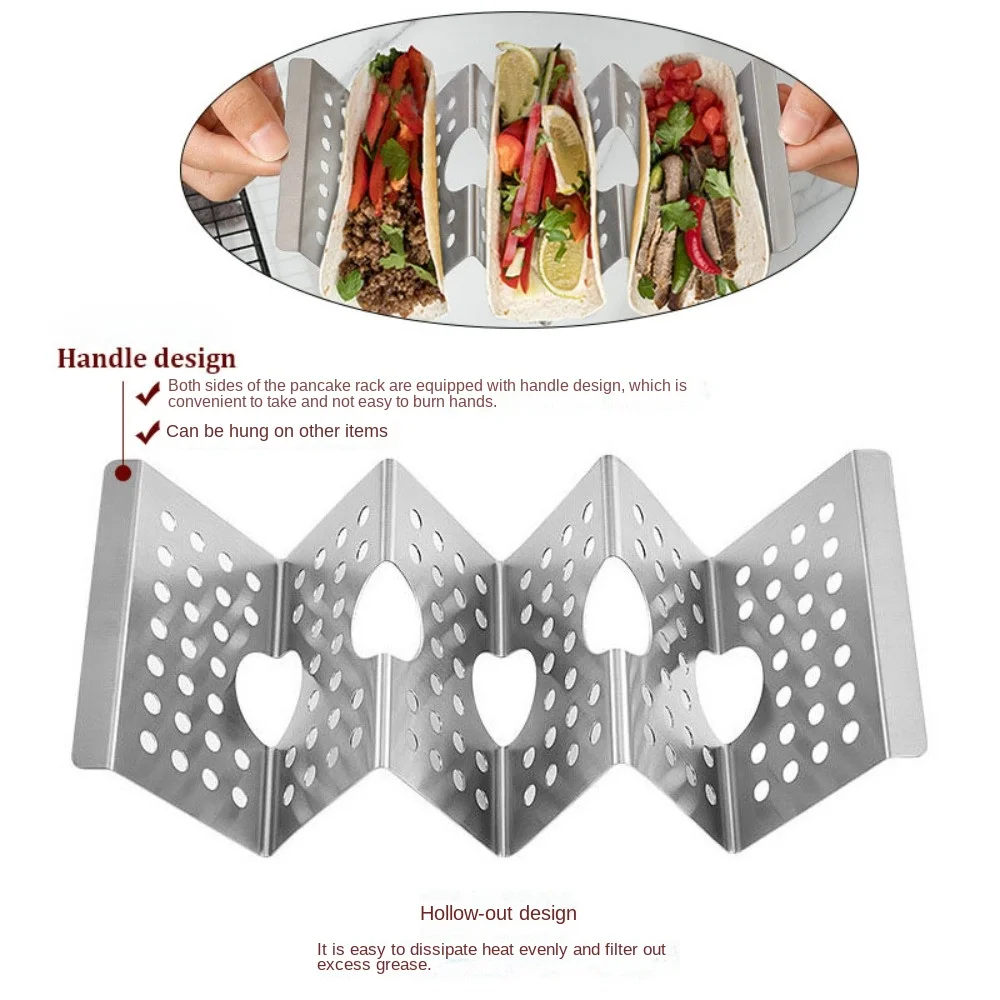 Soporte para tacos de acero inoxidable, 2/3 rejillas, estante para tortitas ahuecado, disponible en ambos lados, diseño de mango, bandeja para tortillas de maíz, cocina