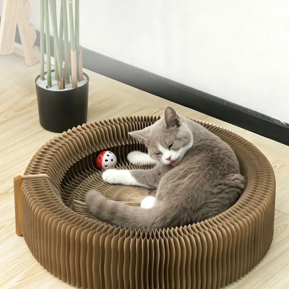 Collapsible Cat Nest Scratcher 2-in-1 Foldable Paper Cat Bed Honeycomb Structure Interactive Cat Toy for Indoor Cats