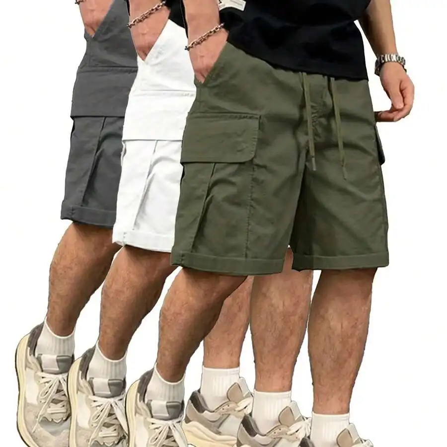 

Mens Casual Outdoor Cargo Shorts Solid Color Polyester