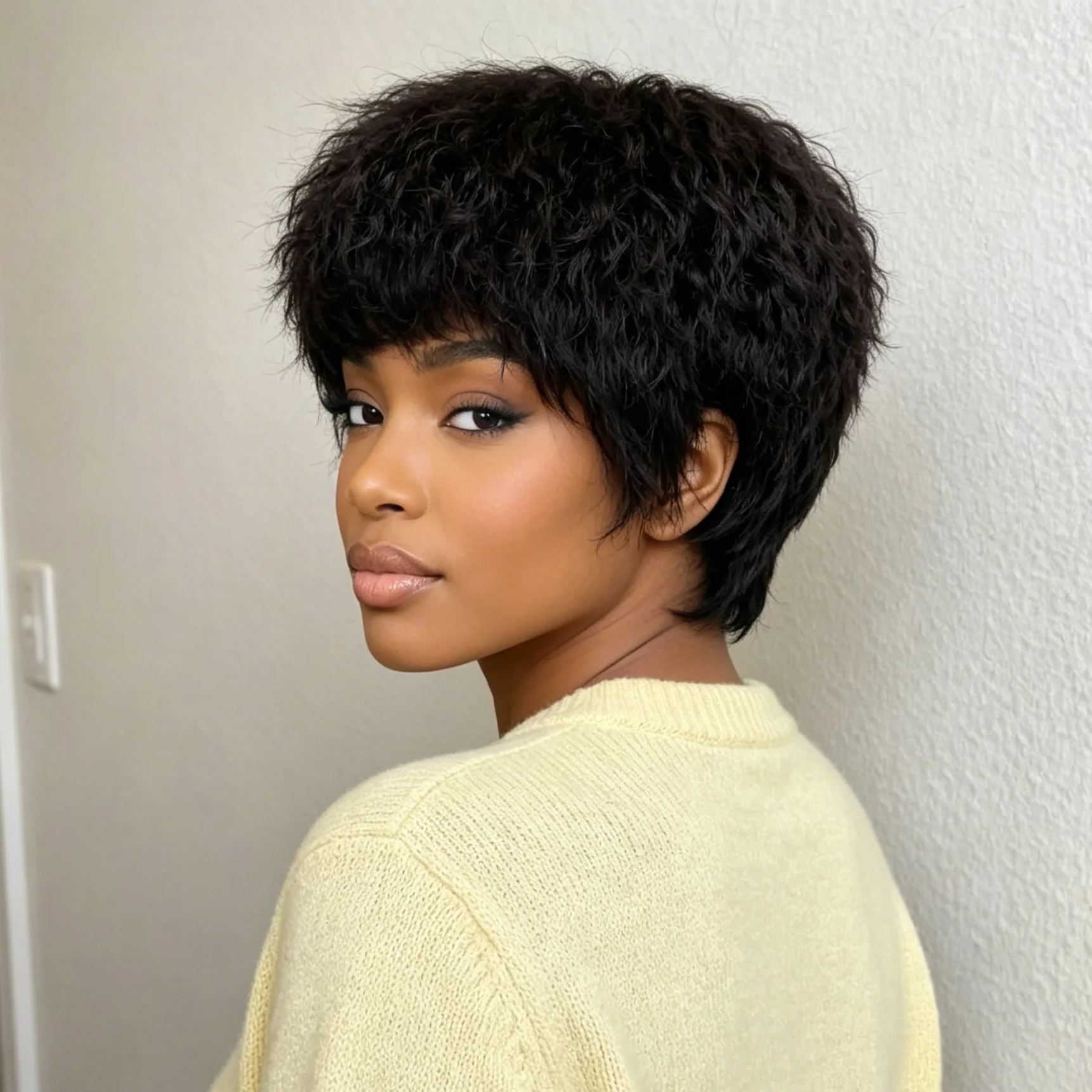 

Короткий парик пикси из натуральных волос, машинной работы, прямой или кудрявый, в стиле Джерри, парики пикси машинной работы