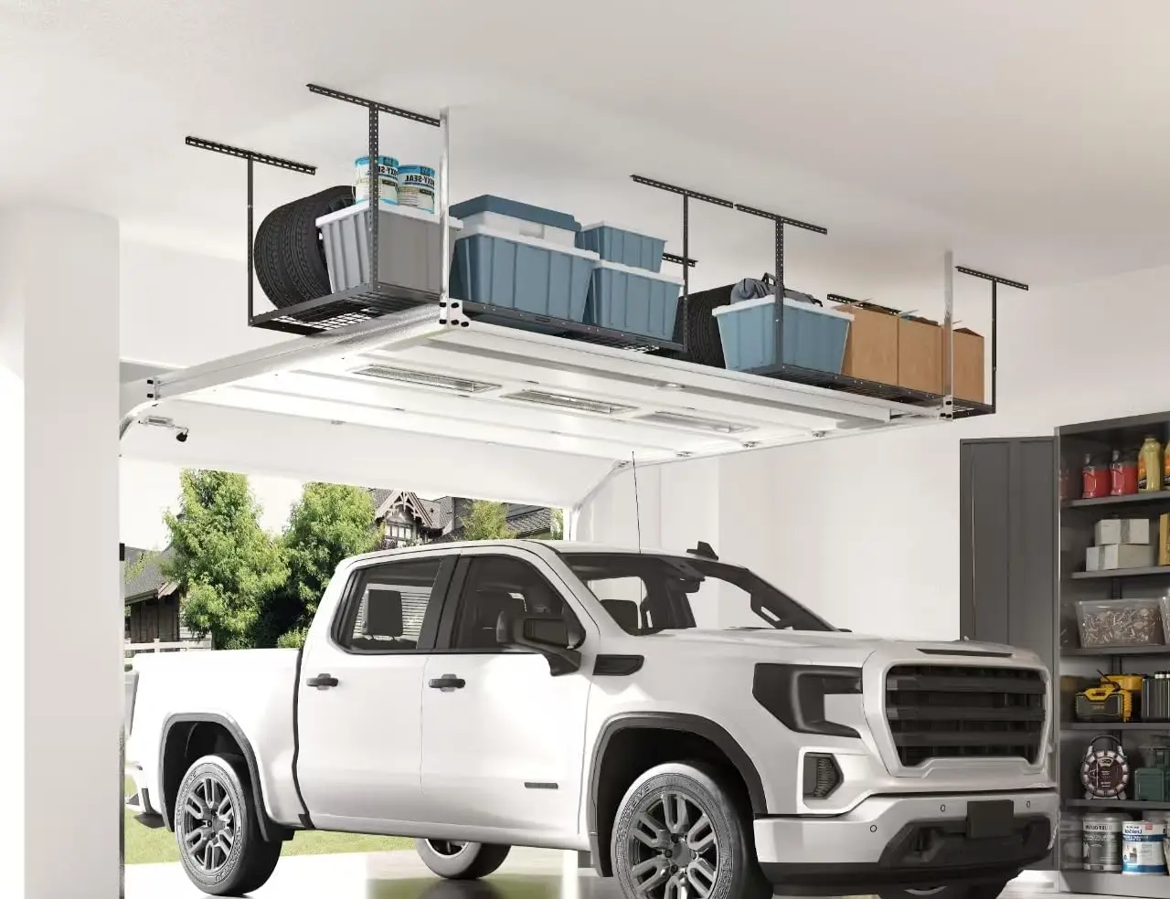 

3x6 Overhead Garage Storage Adjustable Ceiling Rack 72" Length x 36" Width x 40" Height, 450lbs Weight Capacity, Black