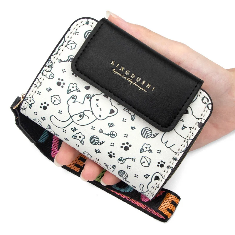 المرأة الجديدة حامل بطاقة الأكورديون اليابانية لطيف مطبوعة هريرة متعددة فتحة للبطاقات عملة المحفظة المنظم #6