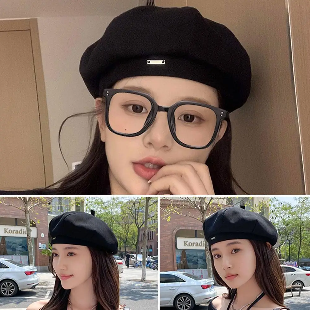 Retro Women's Beret Hat Solid Color Painter Style Elegant Accessory Winter Berets Fashion Fashionable And Retro G5R6