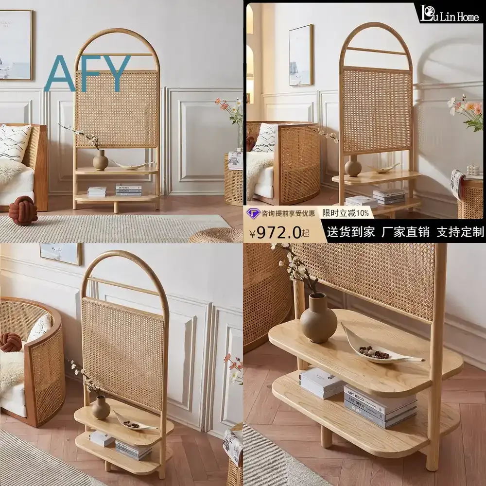 Nordic Solid Wood Folding Screen for Japanese Style Wicker Room Divider for Home Entryway Privacy Partition for Airbnb Decor