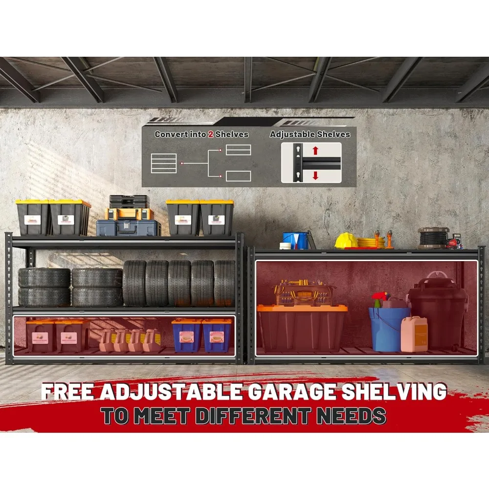 رفوف جراج 55 واط، أرفف تخزين شديدة التحمل تحميل 3000 رطل، وحدة رفوف معدنية قابلة للتعديل من 5 طبقات للطابق السفلي والمستودعات