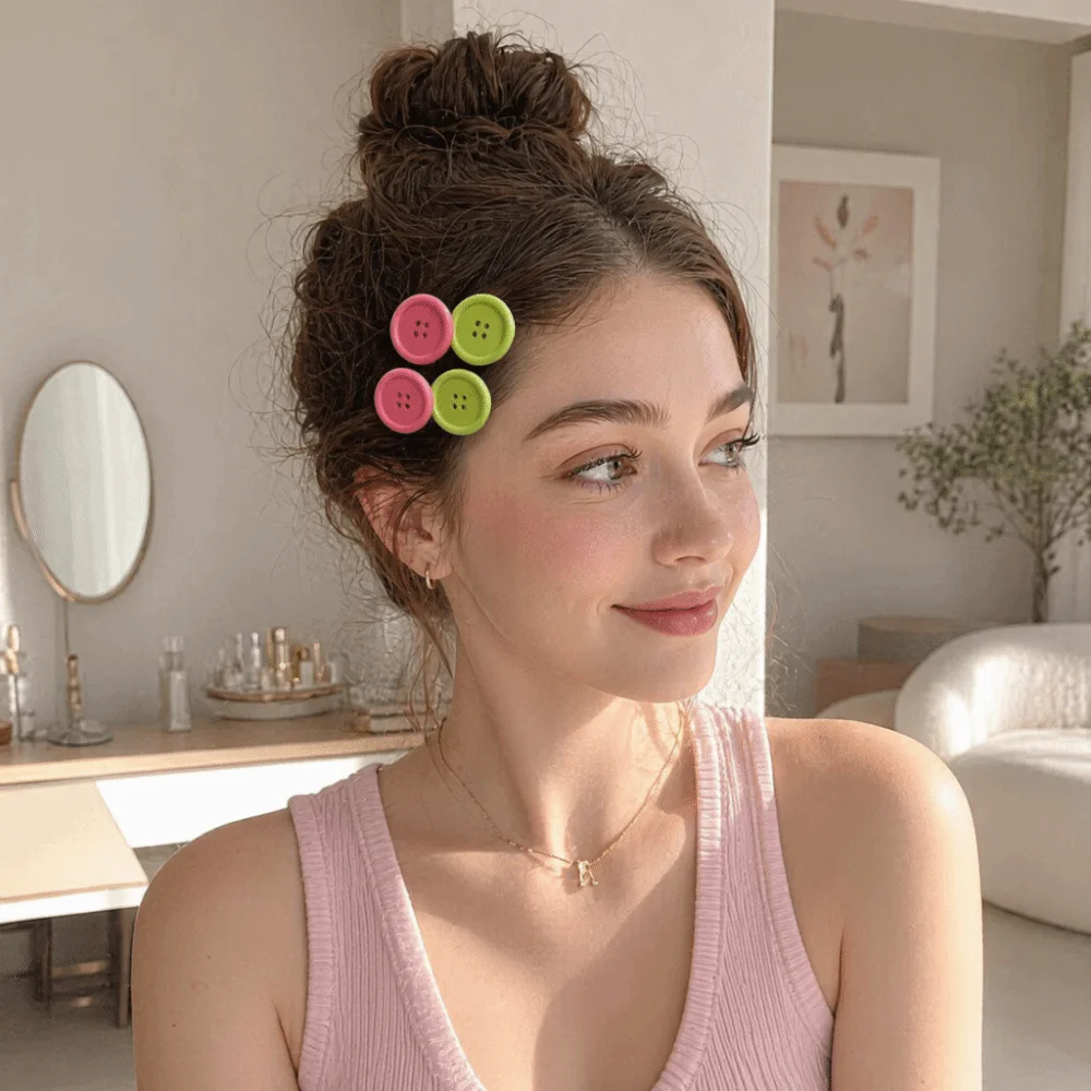 2pcs Lovely Oval Design Candy Color Hair Clip Non-Slip Sweet Button Shape Hairpins Lightweight Durable Cute Barrettes Party