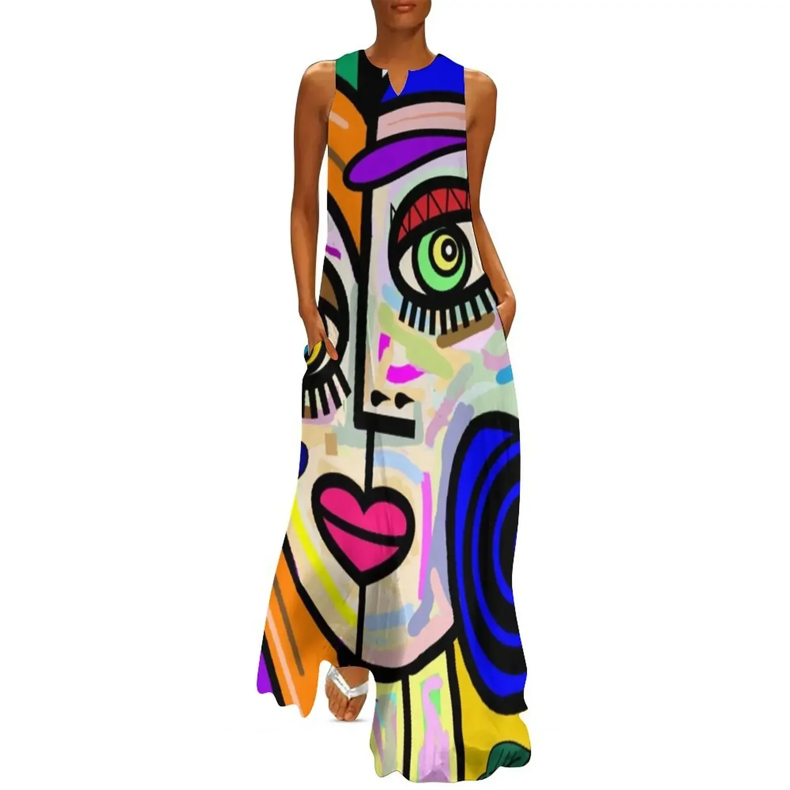 

Funky Ladies Abstract Face Long Dress dresses for prom Long dress woman cocktail dresses Dress