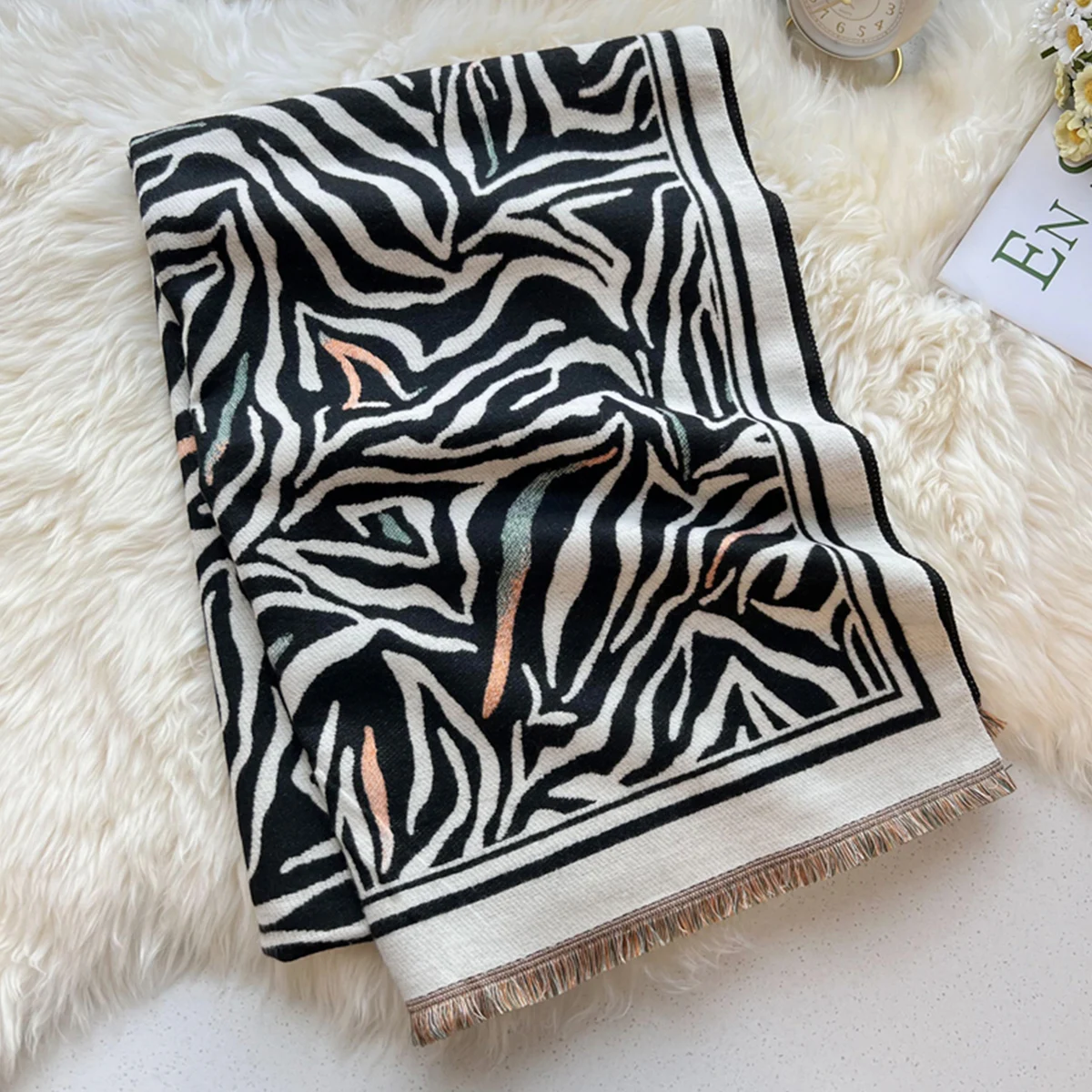 

Simple and Versatile Zebra Printing Imitation Cashmere Scarf for Autumn and Winter Warm Fashionable Double-sided Thickened Shawl