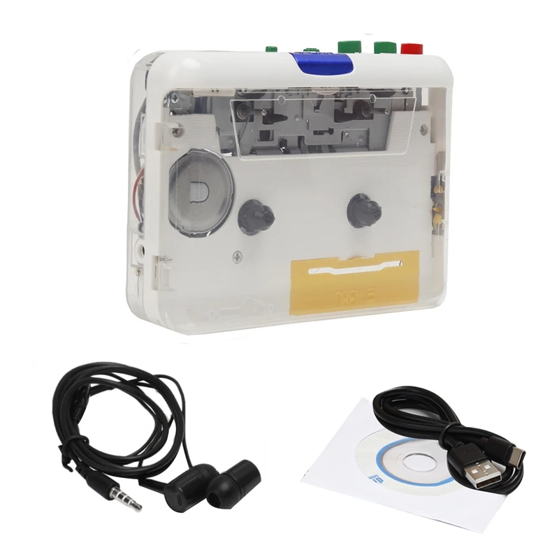 

Cassette Player Walkman MP3/CD Audio Auto Reverse USB Cassette Tape Player Cassette MP3 Converter Built In Mic Easy To Use White