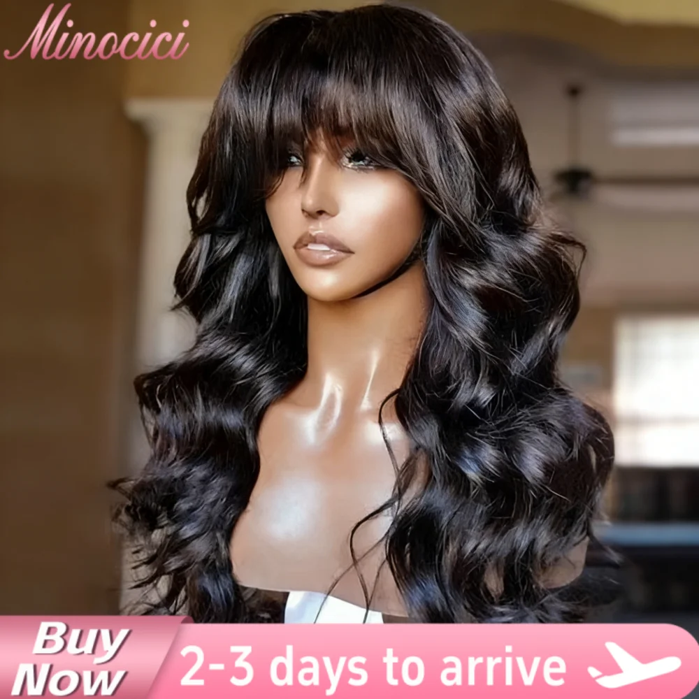 

Недорогие парики из 100% натуральных человеческих волос с челкой и средней разделиной 3x1, волнистые, для чернокожих женщин, 30-32 дюйма, бразильские парики