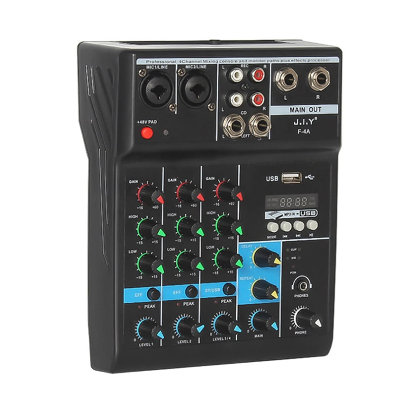 Imagem -05 - Bluetooth Som Mixing Console Usb Mixer de Áudio 48v Phantom Power Delay Repaeat Efeito Canais Gravador de Computador a4