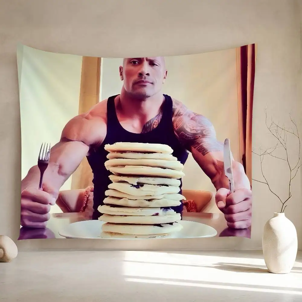 Cheat Day The Rock Eating Pancakes Parody Dwayne Johnson Tapiz Colorido para Colgar en la Pared, Tapices Bohemios, Decoración de Arte Mural