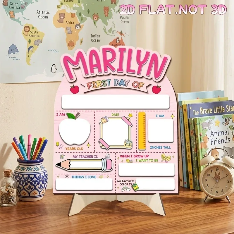 first day of school board, custom name kids sign, back‑to‑school photo prop, preschool kindergarten keepsake, reusable write‑on
