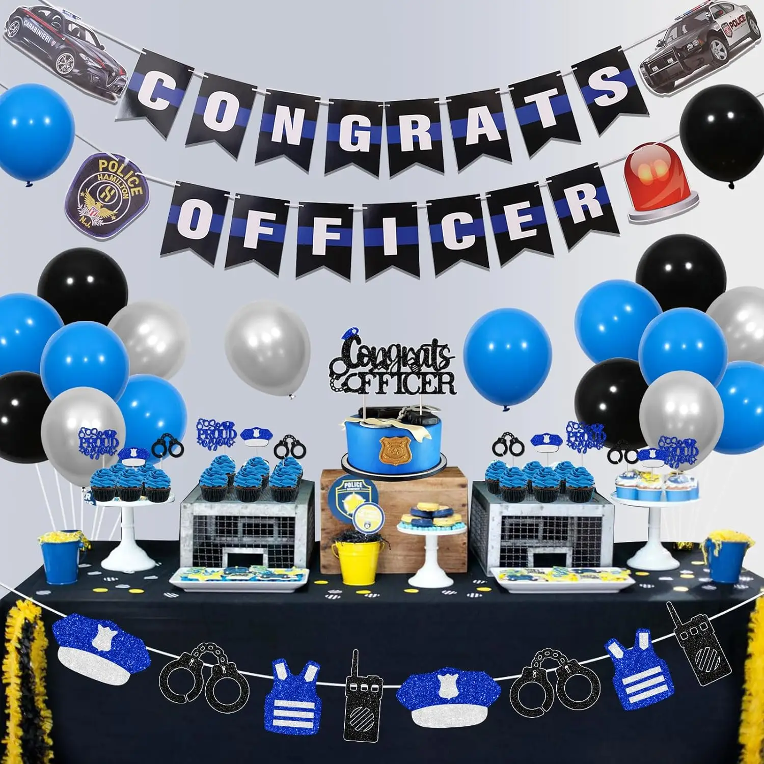 Police Graduation Balloons Party Decor Congrats Officer Police Congrats Officer Banner Garland So Proud of You Cupcake