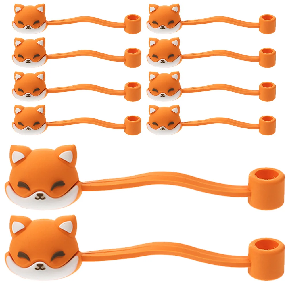 

10Pcs Mini Fox Straw Covers Cap Silicone Reusable Cute Drinking Straw Tip Protectors for Home Travel Party Decoration