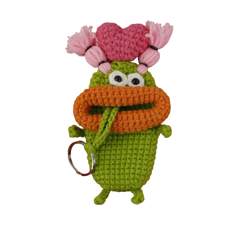 1. Keychains كروشيه مضحك الحياكة لطيف السجق الفم دمية حامل المفاتيح مفيدة حقيبة تخزين محبوك أقراط لمفاتيح السيارة