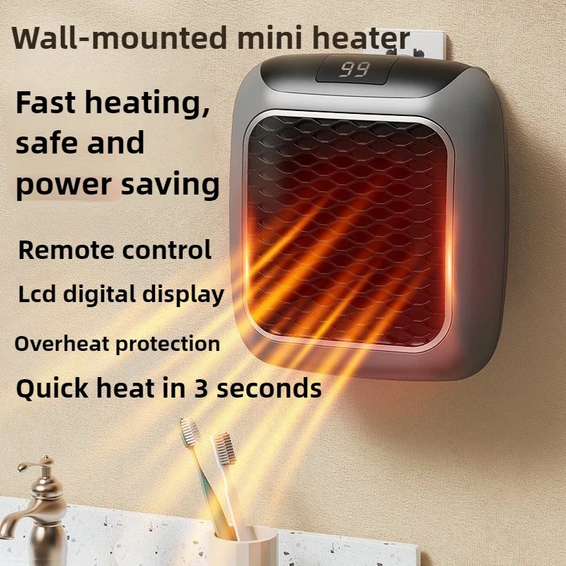 Mini Home Heater 800w Bathroom Heating Fan Wall Mounted Intelligent Bathroom Fast Heating Portable Size Small Winter Heating