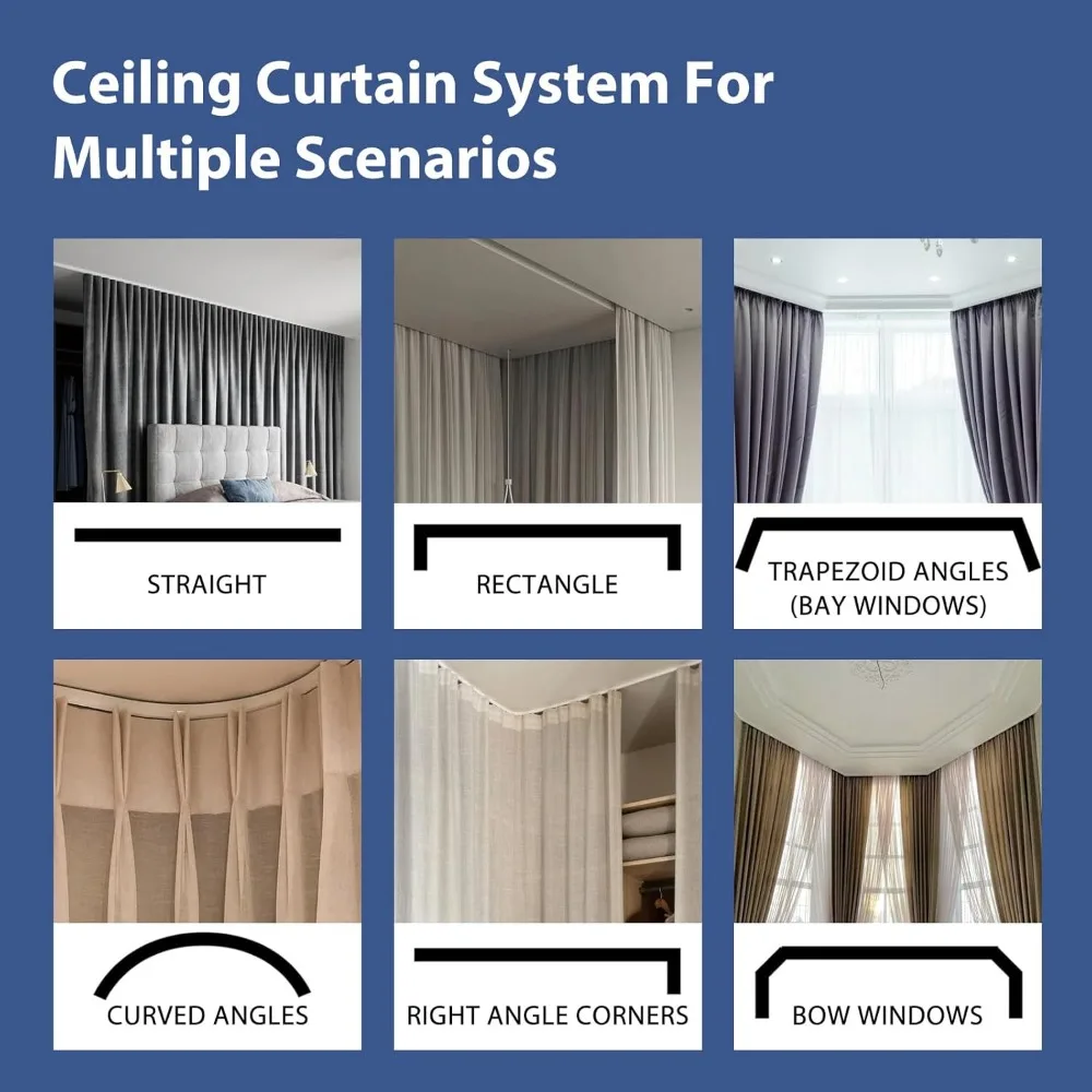 Extra Wide Blackout Room Divider Curtains with Ceiling Mounted Track Sets for Bedroom Privacy Partition