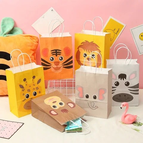 

6pcs Jungle Animal Paper Gift Bag Bags for Wedding Baby Shower Birthday Gift Bag Party Decorations Biscuit Candy Bags