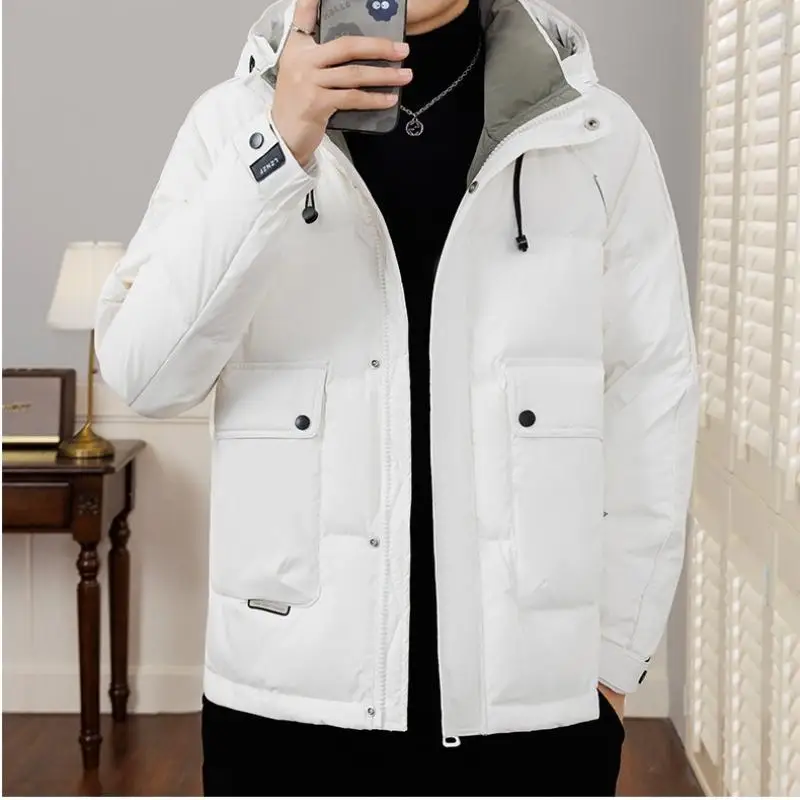 2023 Winter New Men\'s Fashionable Hooded Down Jacket Trend Men\'s New Down Jacket Trend Warm and Simple Versatile Cotton Jacket