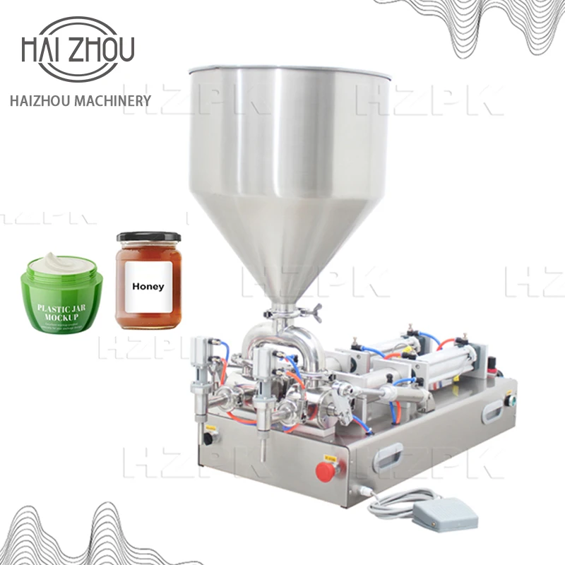 

HAIZHOU Double Head Semi Automatic Paste Filling Machine 50-500ml Dual Nozzle Pneumatic Cream Sauce Jam Cosmetic Paste Filler