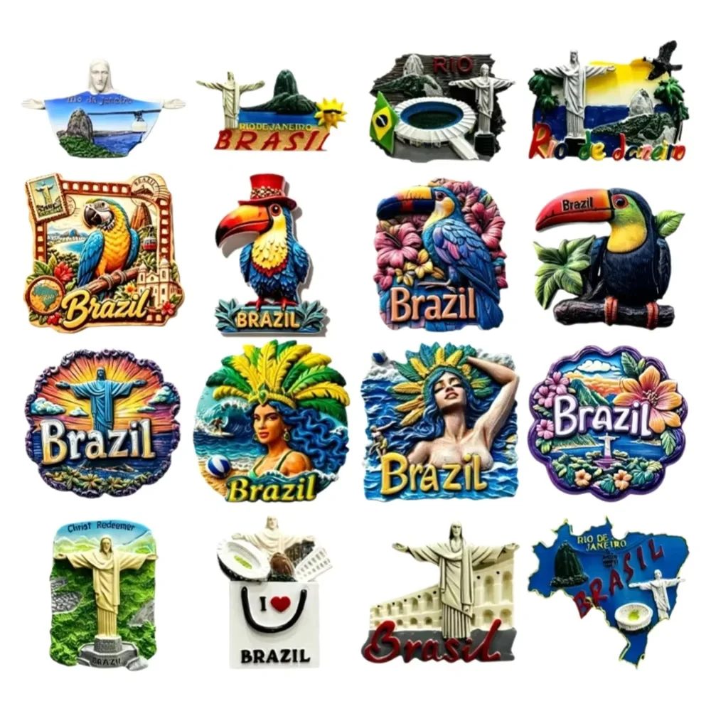 Brazil Rio 3D Resin Fridge Magnet Christ Redeemer Toucan Scenery Travel Souvenir Refrigerator Magnet Home Decor Holiday Gift